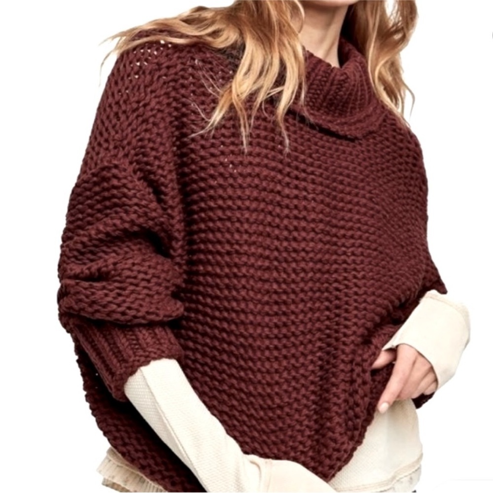 Free People Chunky Knit Burgundy Sweater